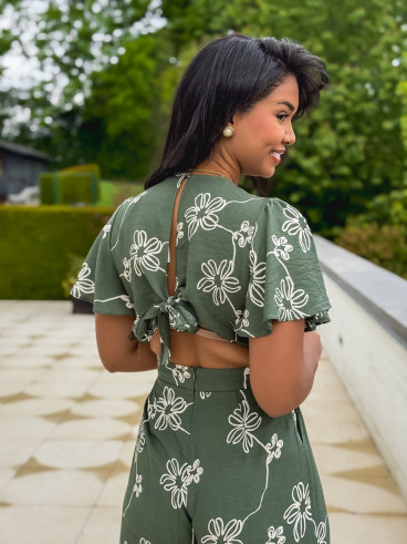 Combinaison pantalon à fleurs Mélissandre - Kaki
