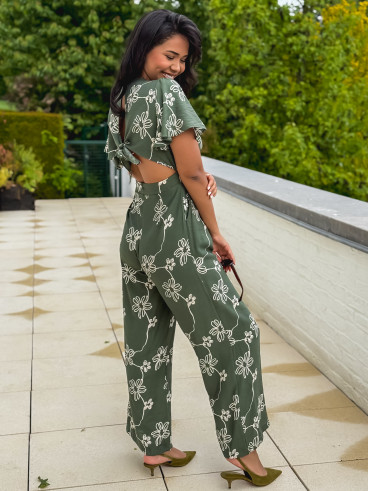 Combinaison pantalon à fleurs Mélissandre - Kaki