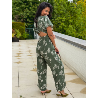 Combinaison pantalon à fleurs Mélissandre - Kaki