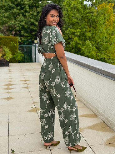 Combinaison pantalon à fleurs Mélissandre - Kaki