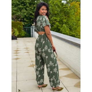 Combinaison pantalon à fleurs Mélissandre - Kaki