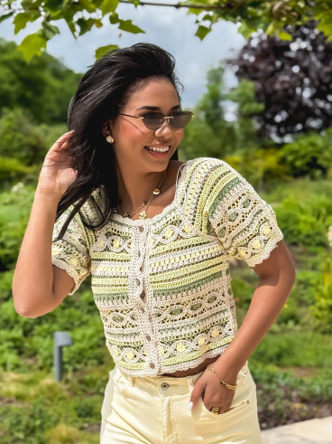 Blouse en crochet Soreilla - Kaki/Jaune Blouse en crochet Soreilla - Kaki/Jaune