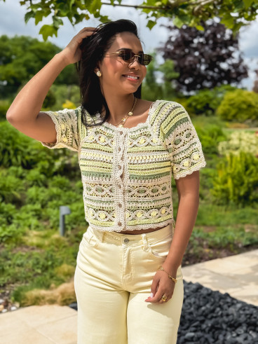 Blouse en crochet Soreilla - Kaki/Jaune Blouse en crochet Soreilla - Kaki/Jaune