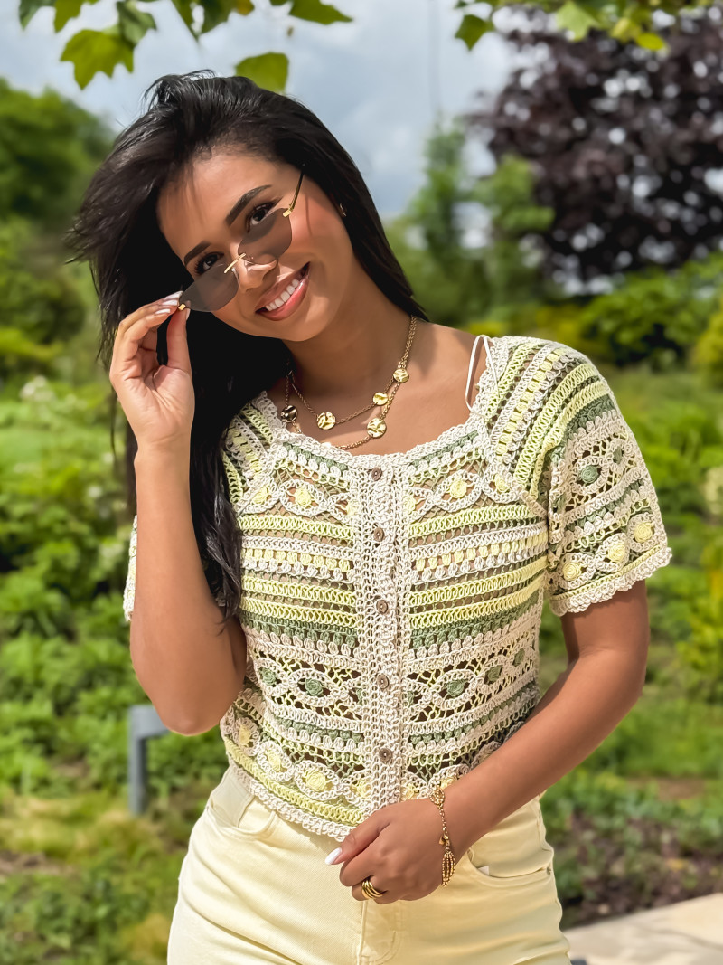 Blouse en crochet Soreilla - Kaki/Jaune Blouse en crochet Soreilla - Kaki/Jaune