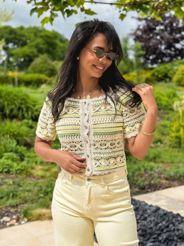 Blouse en crochet Soreilla - Kaki/Jaune Blouse en crochet Soreilla - Kaki/Jaune