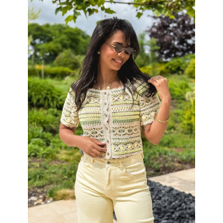 Blouse en crochet Soreilla - Kaki/Jaune