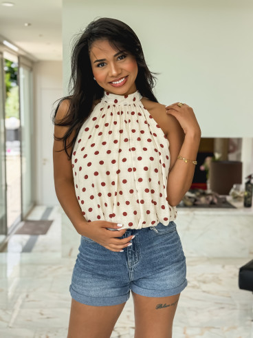 Blouse à pois Vanysia - Beige/Terracotta