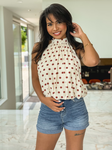 Blouse à pois Vanysia - Beige/Terracotta