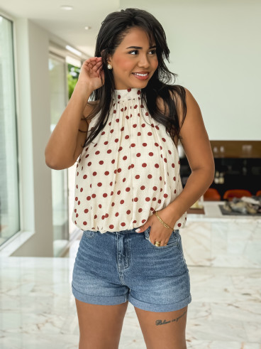 Blouse à pois Vanysia - Beige/Terracotta