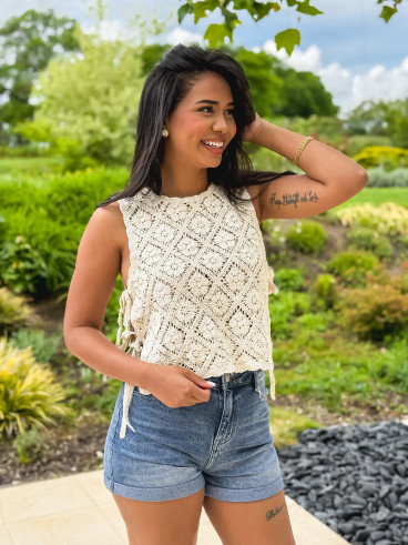Blouse en crochet Nelle - Beige
