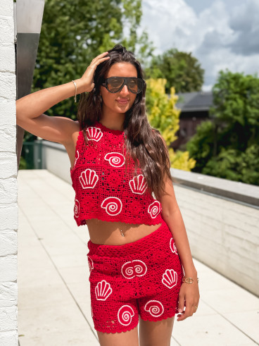 Blouse en crochet Prisca - Rouge