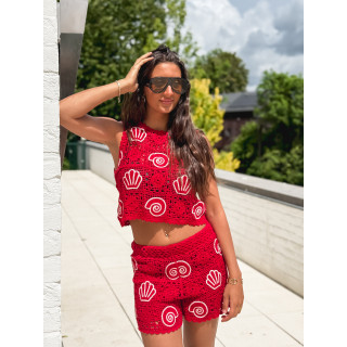 Blouse en crochet Prisca - Rouge