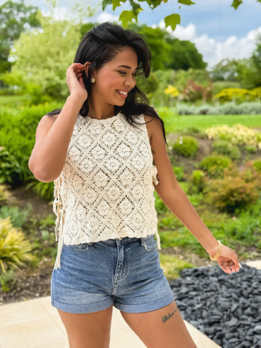 Blouse en crochet Nelle - Beige