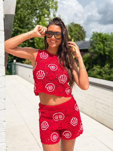 Blouse en crochet Prisca - Rouge