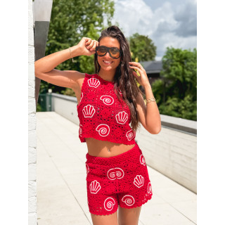 Blouse en crochet Prisca - Rouge