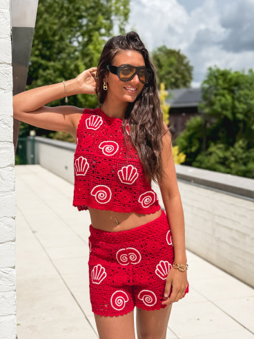 Blouse en crochet Prisca - Rouge