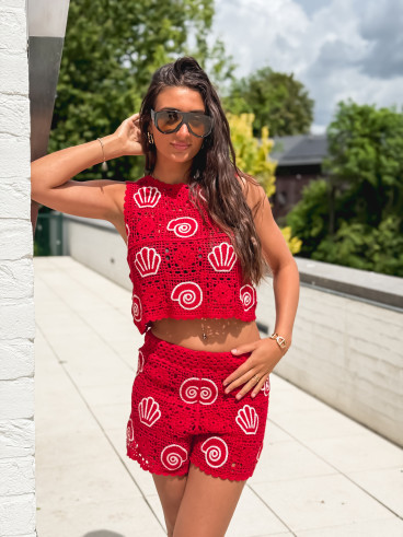 Blouse en crochet Prisca - Rouge