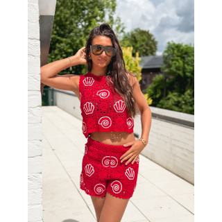 Blouse en crochet Prisca - Rouge