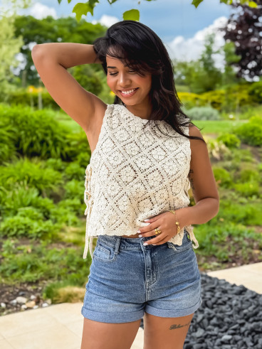 Blouse en crochet Nelle - Beige