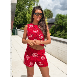 Blouse en crochet Prisca - Rouge