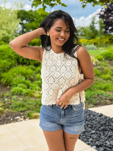 Blouse en crochet Nelle - Beige