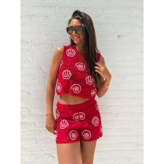 Blouse en crochet Prisca - Rouge