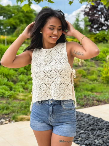 Blouse en crochet Nelle - Beige