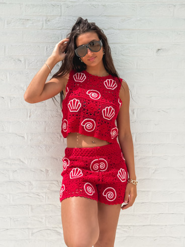 Blouse en crochet Prisca - Rouge