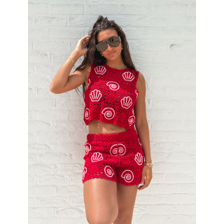Blouse en crochet Prisca - Rouge