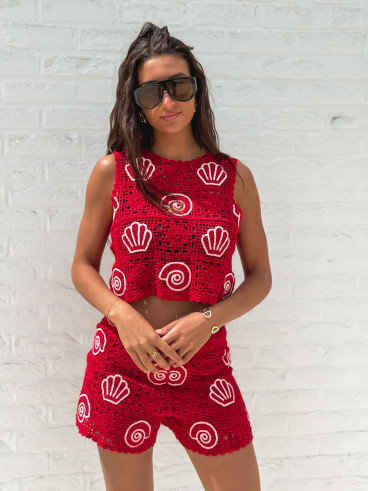 Blouse en crochet Prisca - Rouge