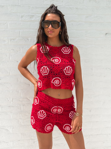 Blouse en crochet Prisca - Rouge