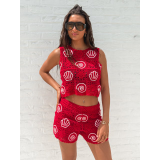 Blouse en crochet Prisca - Rouge