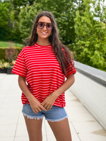 T-shirt ligné Hind - Rouge/Rose