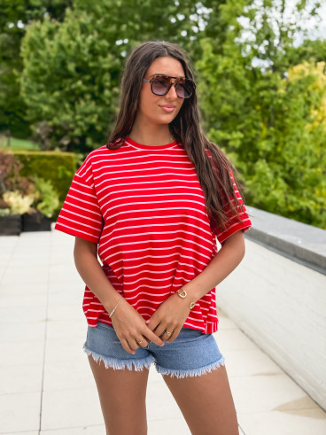 T-shirt ligné Hind - Rouge/Rose