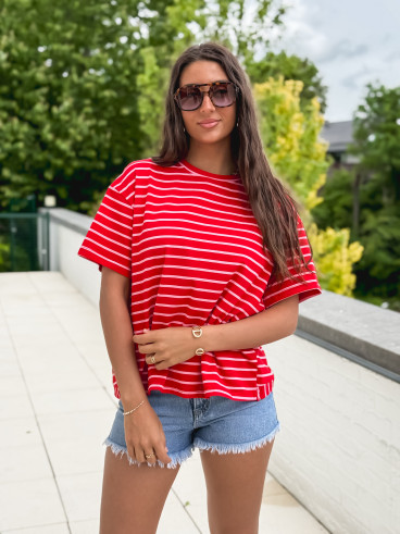 T-shirt ligné Hind - Rouge/Rose