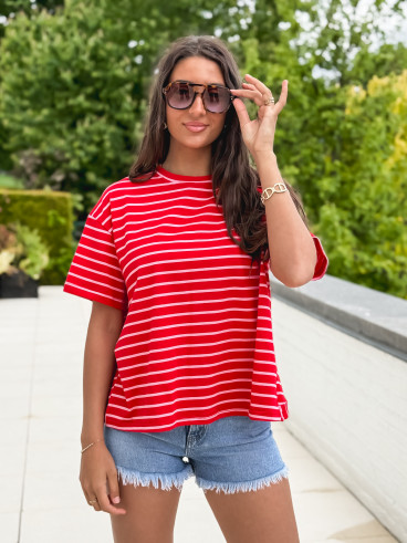 T-shirt ligné Hind - Rouge/Rose