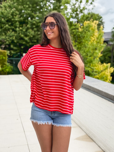 T-shirt ligné Hind - Rouge/Rose