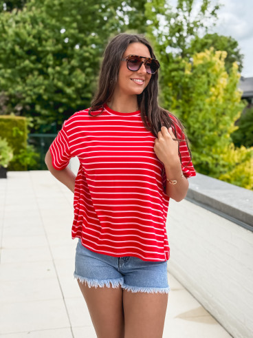 T-shirt ligné Hind - Rouge/Rose