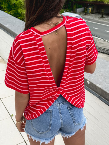 T-shirt ligné Hind - Rouge/Rose
