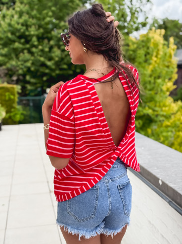 T-shirt ligné Hind - Rouge/Rose