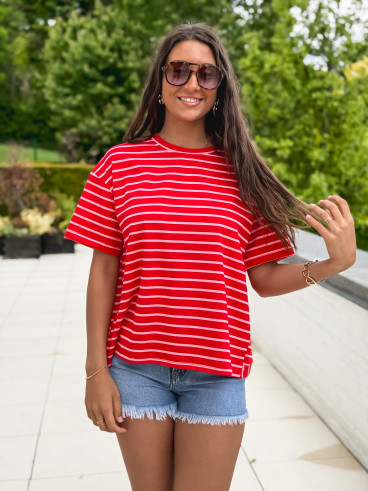 T-shirt ligné Hind - Rouge/Rose