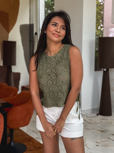 Blouse en crochet Nelle - Kaki