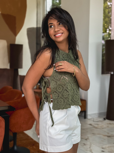 Blouse en crochet Nelle - Kaki
