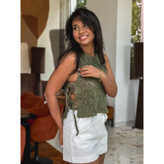 Blouse en crochet Nelle - Kaki