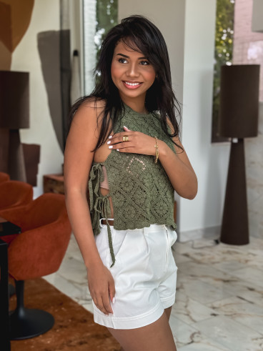 Blouse en crochet Nelle - Kaki