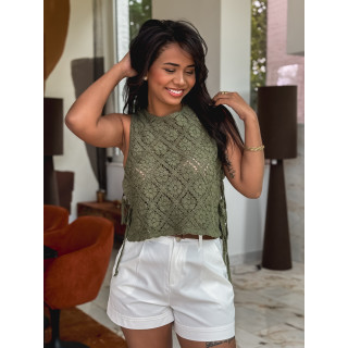 Blouse en crochet Nelle - Kaki
