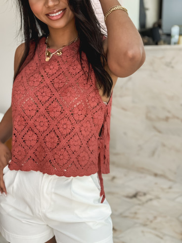 Blouse en crochet Nelle - Terracotta