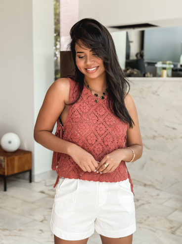 Blouse en crochet Nelle - Terracotta