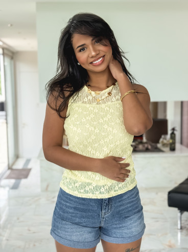 Blouse en dentelle Patricia - Jaune