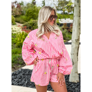 Ensemble ligné Mickaellia - Rose/Blanc